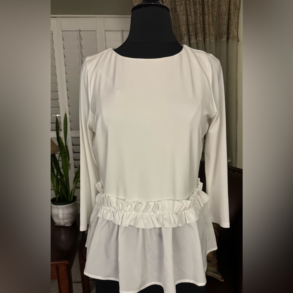 Ivanka Trump Cream Ruffled 3/4 Sleeve Blouse
